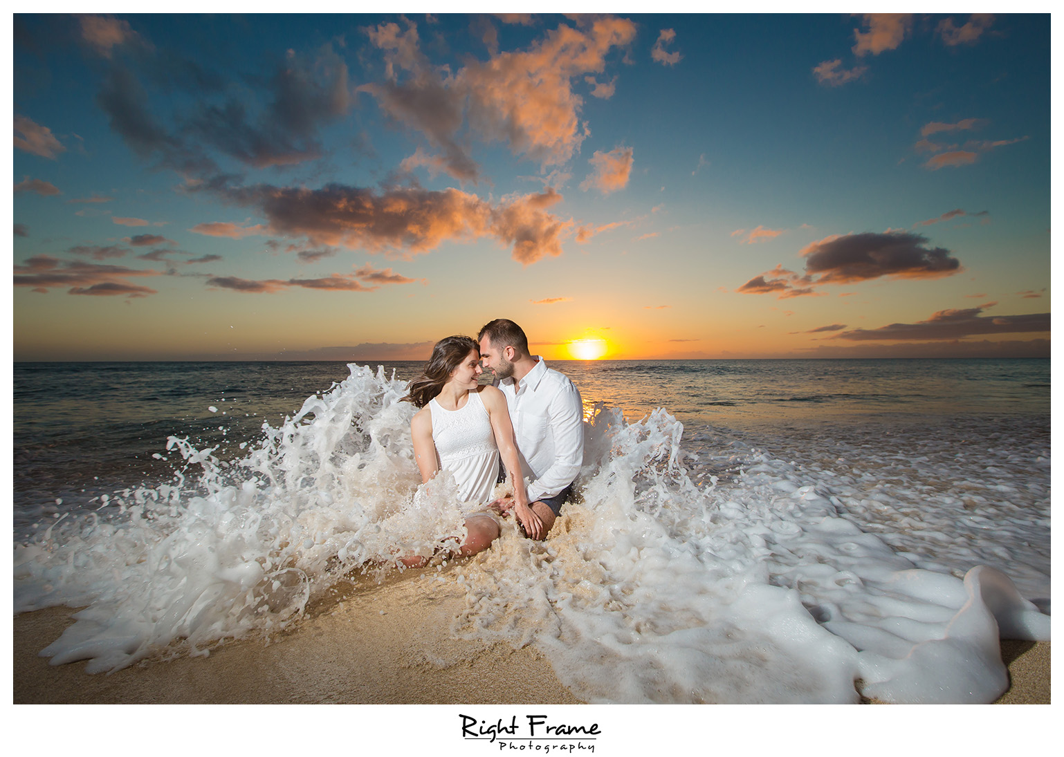 Engagement Beach Photo Shoot Ideas Sunset Beach Engagement Photography Oahu HI by RIGHT FRAME PHOTOGRAPHY