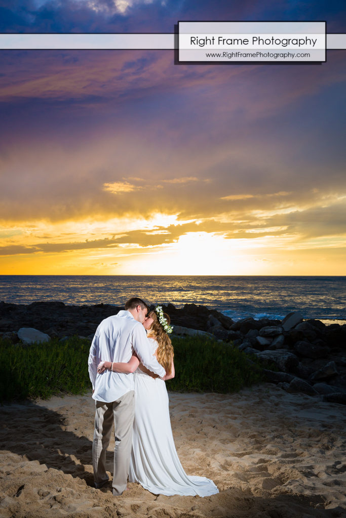 sunset wedding at secret beach oahu hawaii by right frame photography